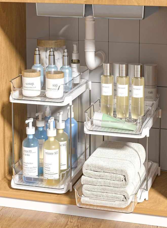 MECHDEL Tier Under Sink Organiser/Clear Bathroom Cabinets/Vanity Countertop Storage Container/Medicine Cabinet/Pull-Out Organization with Track for Pantry (2 Tier Under Sink Organiser/Compartment) - Image 3